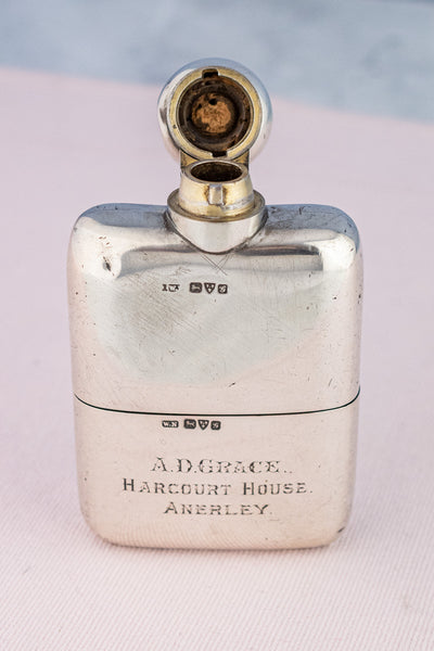 Edwardian 1907 Sterling Silver Harcourt House Flask with Cup