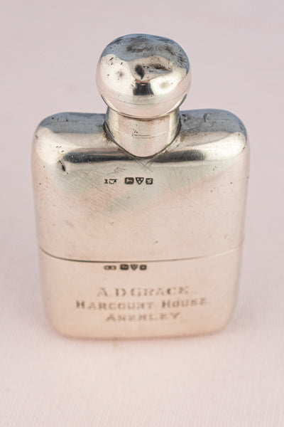 Edwardian 1907 Sterling Silver Harcourt House Flask with Cup