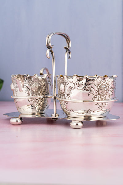 Victorian English Silverplate Milk and Sugar Set in Stand