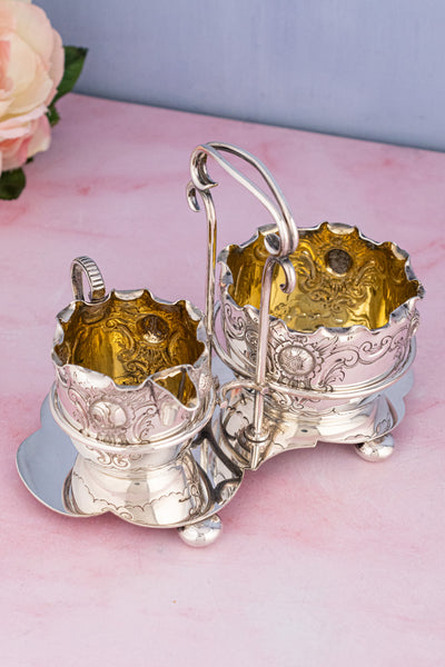 Victorian English Silverplate Milk and Sugar Set in Stand