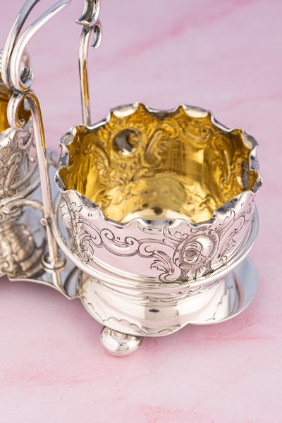 Victorian English Silverplate Milk and Sugar Set in Stand