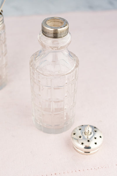 Antique English Silverplate & Crystal Cruet Set & Stand