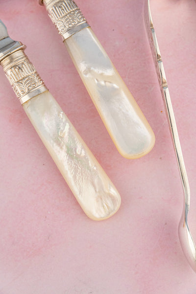 Antique English Silverplate & Mother of Pearl Tea Cutlery for 12