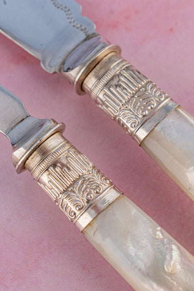 Antique English Silverplate & Mother of Pearl Tea Cutlery for 12
