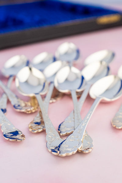 Antique English Silverplate & Mother of Pearl Tea Cutlery for 12