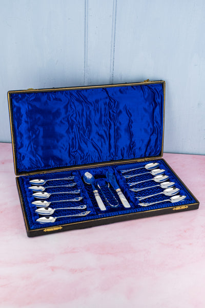 Antique English Silverplate & Mother of Pearl Tea Cutlery for 12
