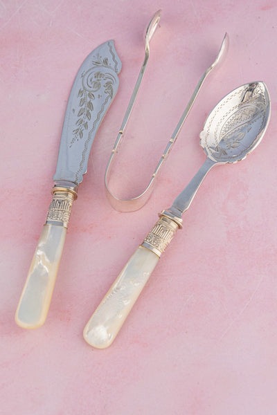 Antique English Silverplate & Mother of Pearl Tea Cutlery for 12