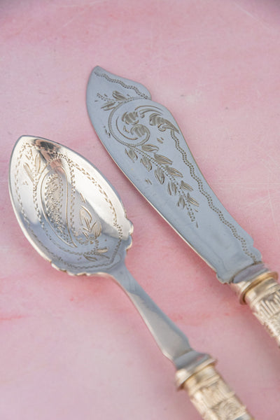Antique English Silverplate & Mother of Pearl Tea Cutlery for 12