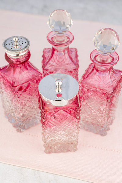 Antique English Silverplate & Blush Cut Crystal Condiment Stand