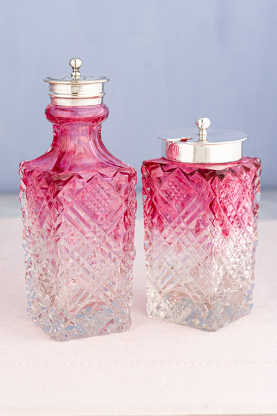 Antique English Silverplate & Blush Cut Crystal Condiment Stand