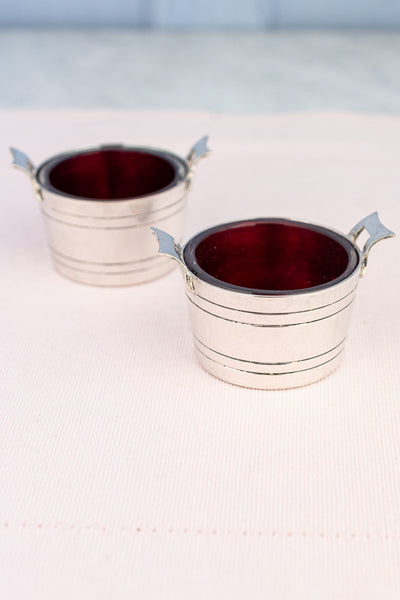 Antique English Silverplate and Cranberry Glass Salier Set