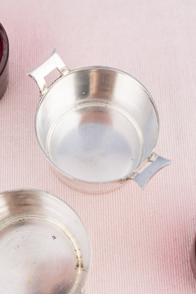 Antique English Silverplate and Cranberry Glass Salier Set