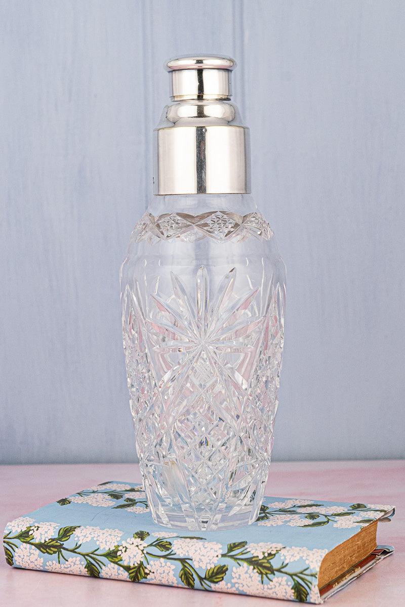 Antique English Silverplate and Crystal Cocktail Shaker