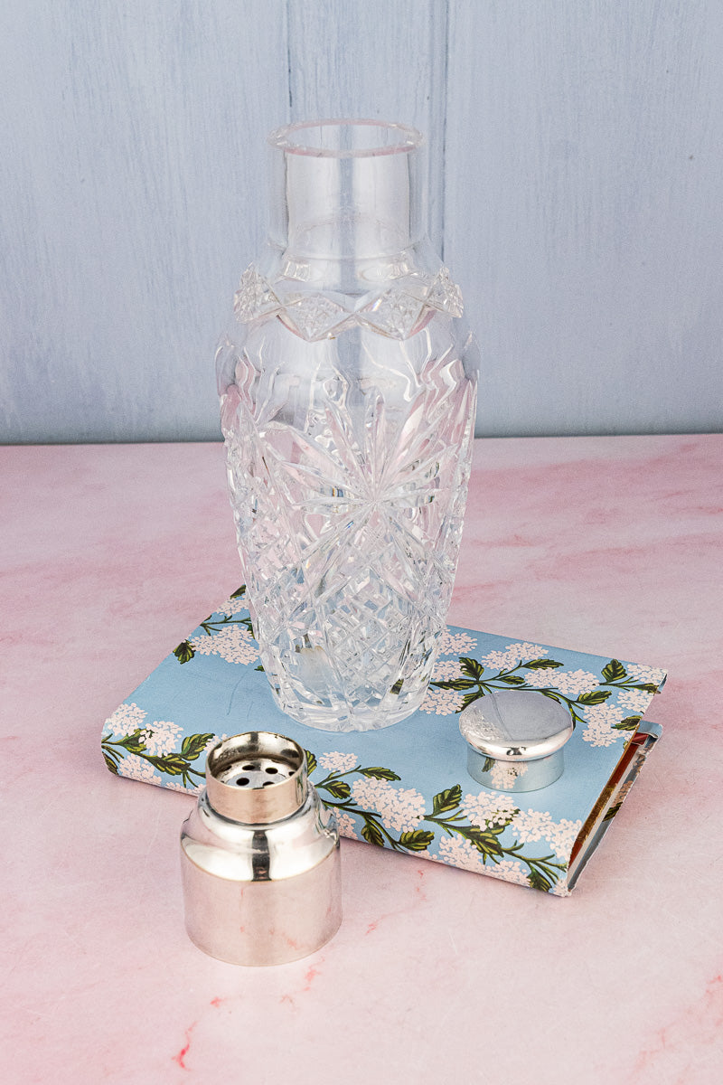 Antique English Silverplate and Crystal Cocktail Shaker