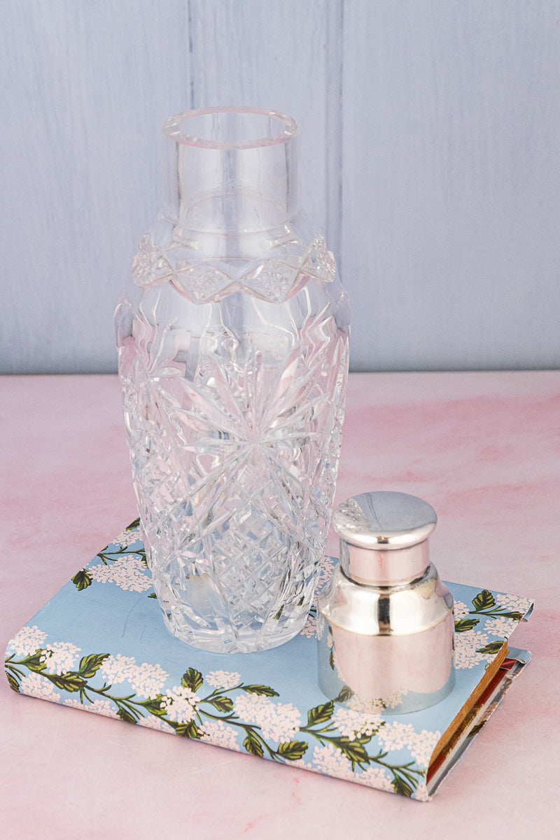 Antique English Silverplate and Crystal Cocktail Shaker