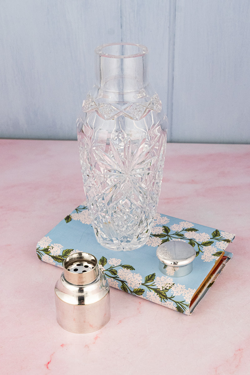 Antique English Silverplate and Crystal Cocktail Shaker