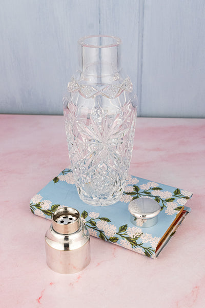 Antique English Silverplate and Crystal Cocktail Shaker