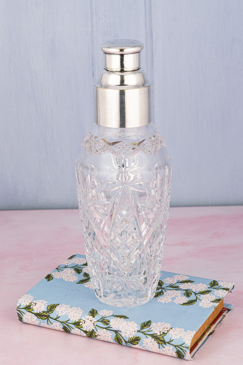 Antique English Silverplate and Crystal Cocktail Shaker