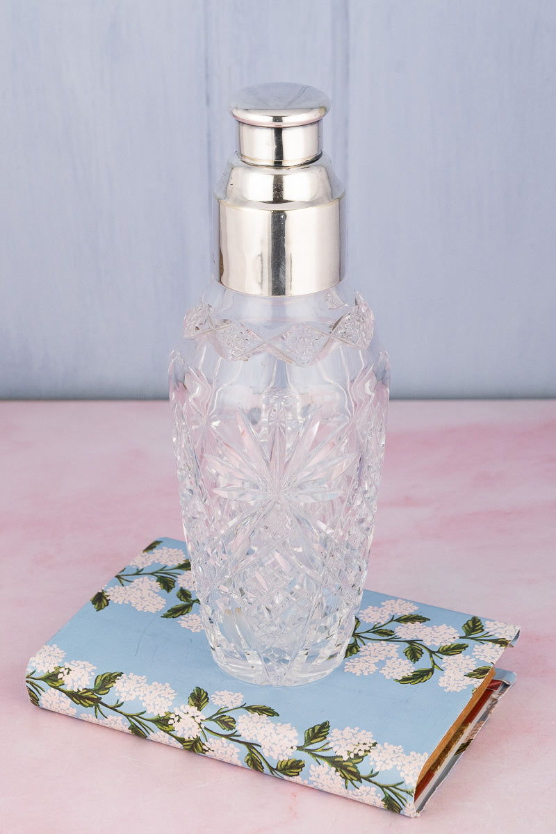 Antique English Silverplate and Crystal Cocktail Shaker