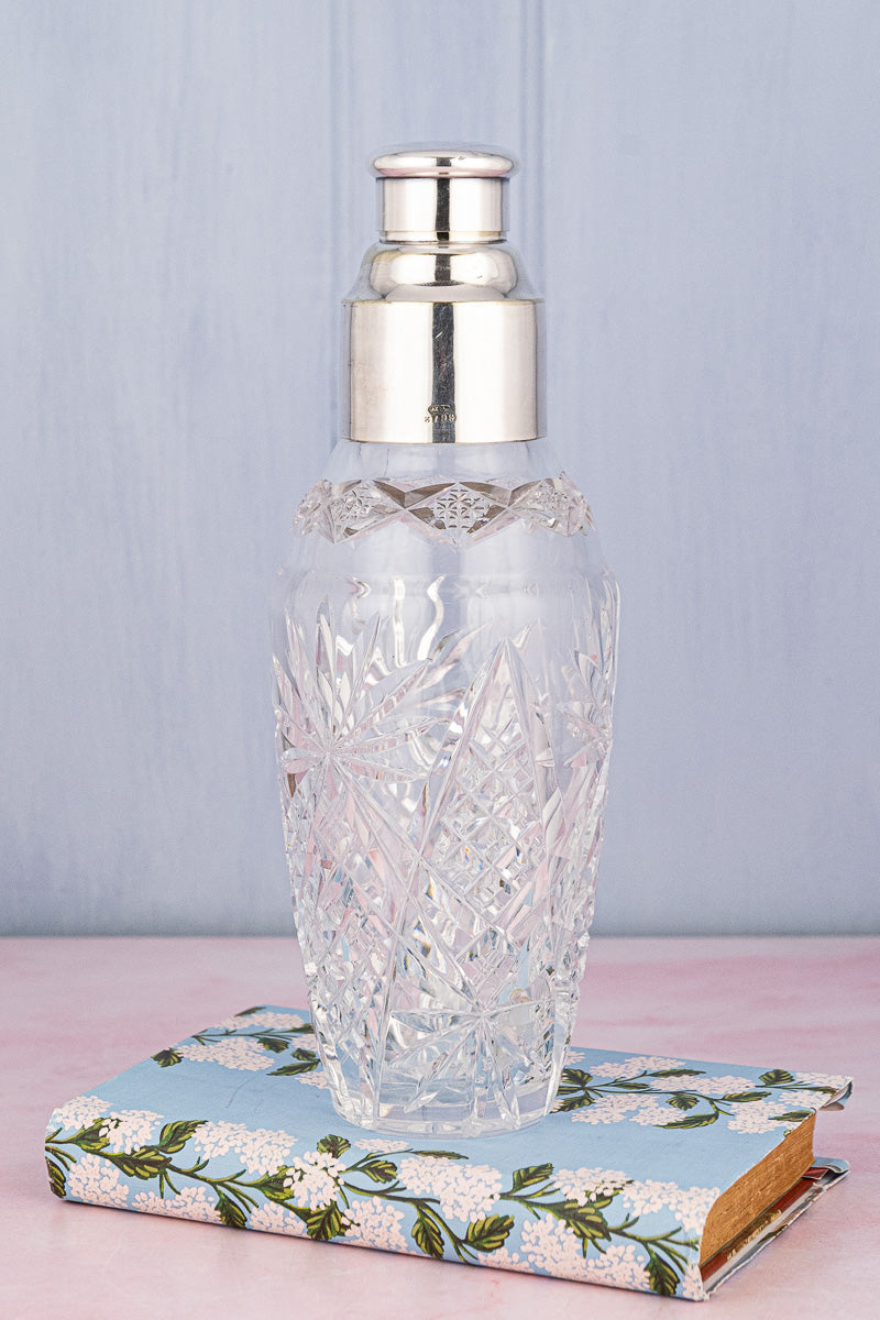 Antique English Silverplate and Crystal Cocktail Shaker