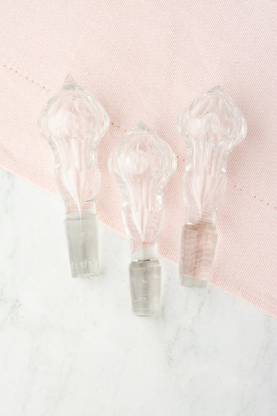 Antique English Cut Crystal Three Decanter Set in Silverplate Stand