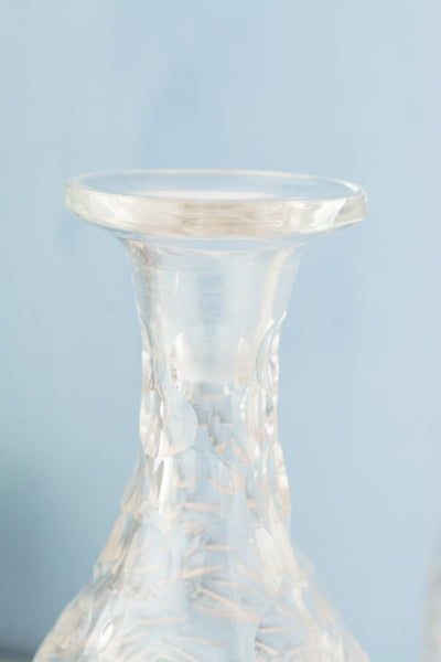 Antique English Cut Crystal Three Decanter Set in Silverplate Stand