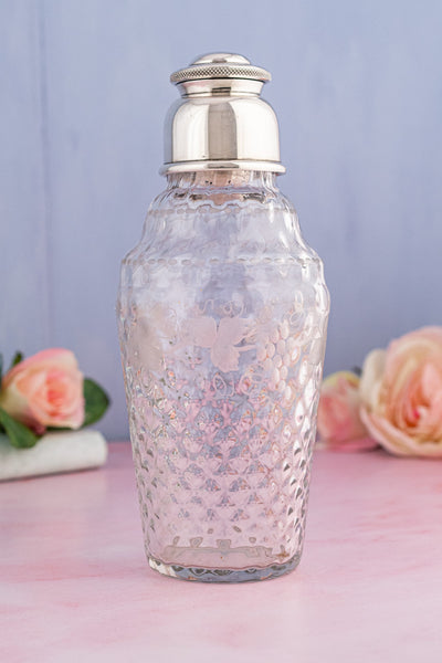 Antique English Silverplate and Engraved Crystal Cocktail Shaker