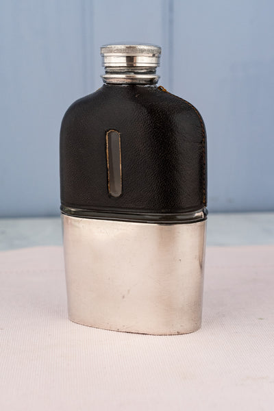 Antique English Silverplate and Leather Flask with Cup