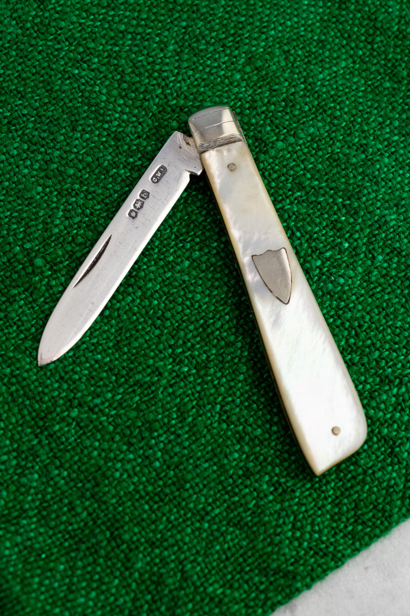 Antique English Sterling Silver and Mother of Pearl Pocket Knife, image 13 of 14