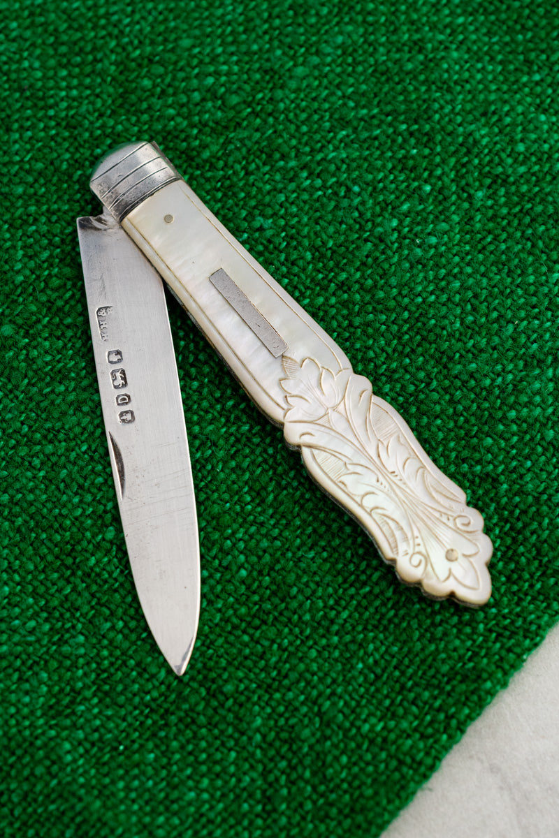Antique English Sterling Silver and Mother of Pearl Pocket Knife, image 7 of 14