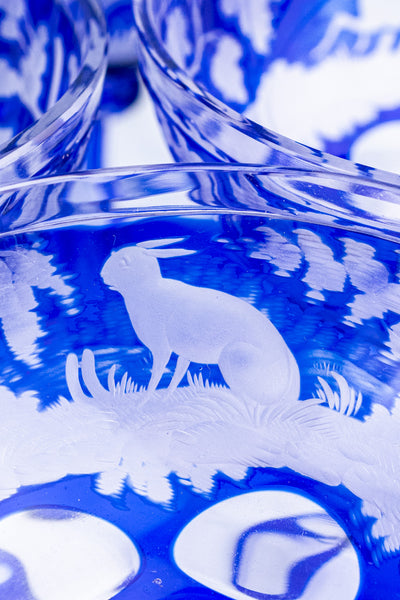 Antique Etched Cobalt Coupe - Set of 10
