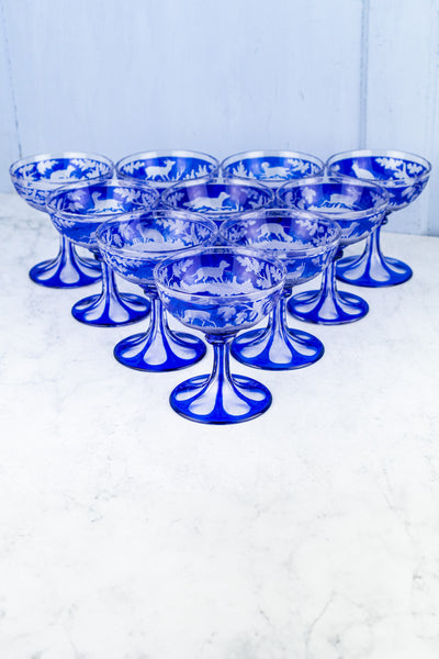 Antique Etched Cobalt Coupe - Set of 10
