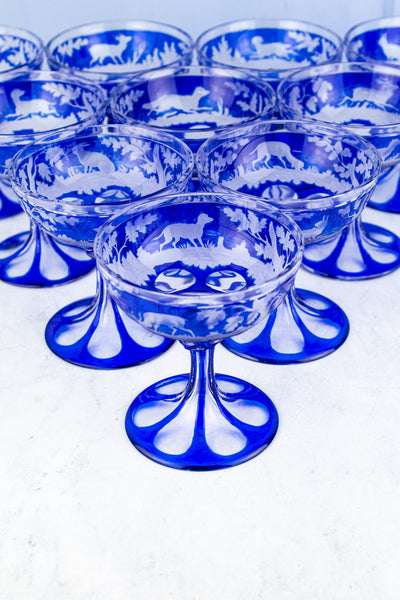 Antique Etched Cobalt Coupe - Set of 10