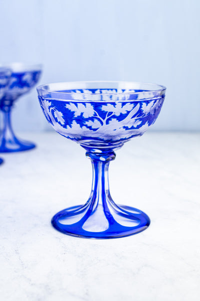 Antique Etched Cobalt Coupe - Set of 10
