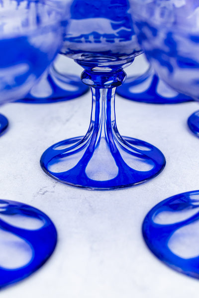Antique Etched Cobalt Coupe - Set of 10