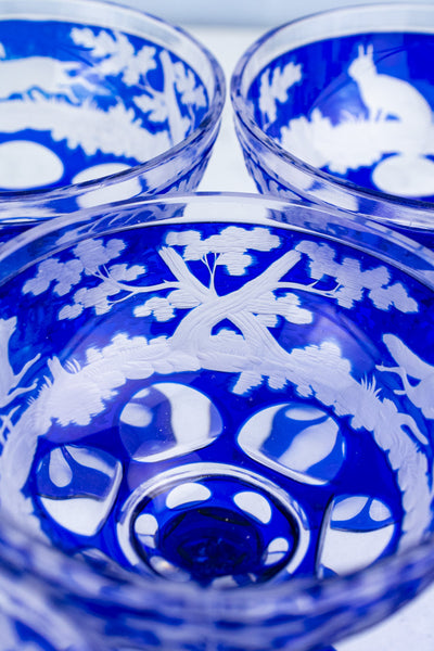 Antique Etched Cobalt Coupe - Set of 10