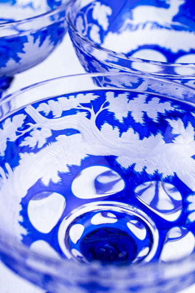 Antique Etched Cobalt Coupe - Set of 10