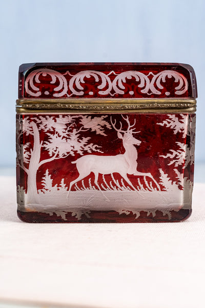 Antique Etched Cranberry Box