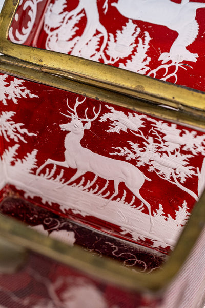 Antique Etched Cranberry Box