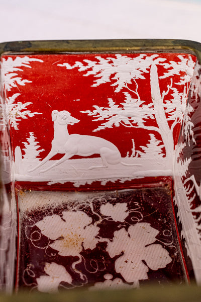 Antique Etched Cranberry Box