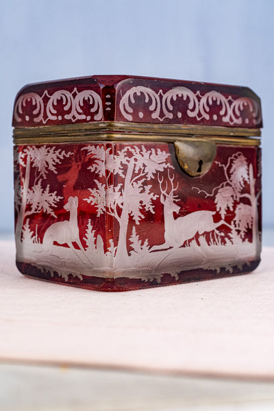 Antique Etched Cranberry Box