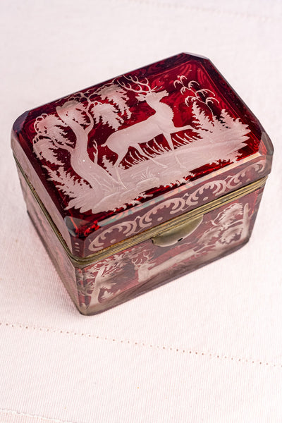 Antique Etched Cranberry Box