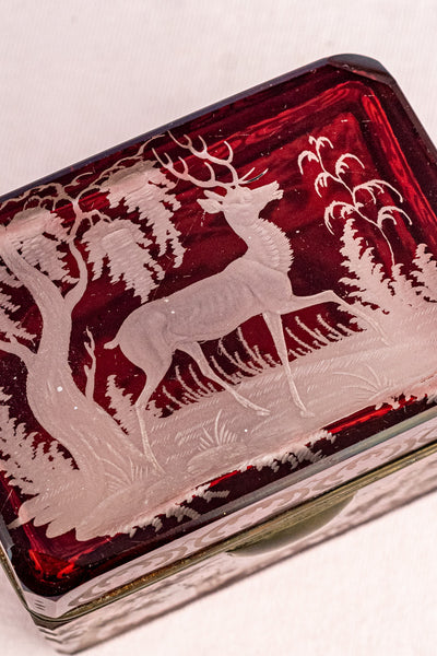 Antique Etched Cranberry Box