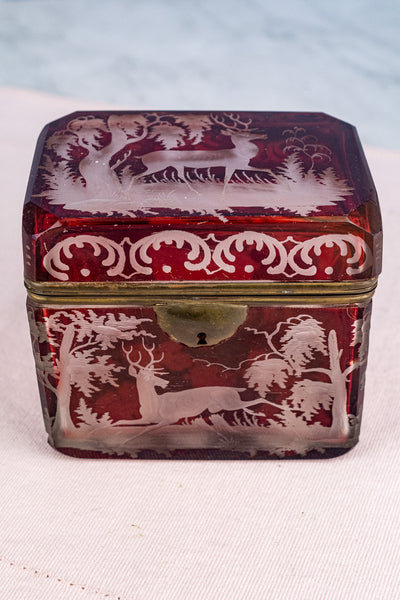 Antique Etched Cranberry Box