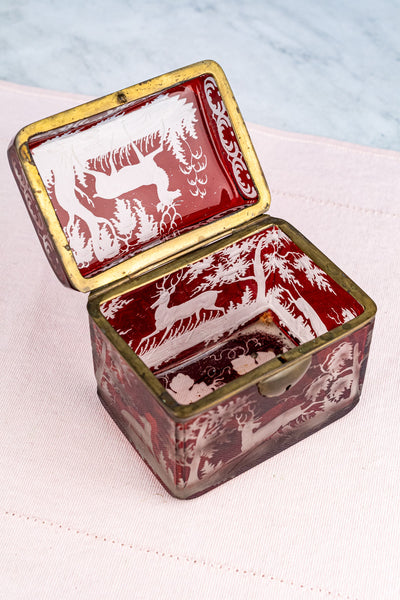 Antique Etched Cranberry Box
