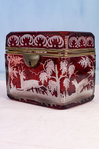 Antique Etched Cranberry Box