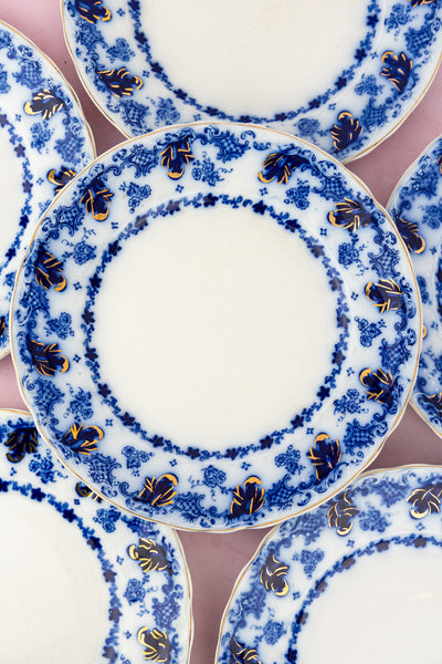 Antique Flow Blue Dinner Plates - Set of 8