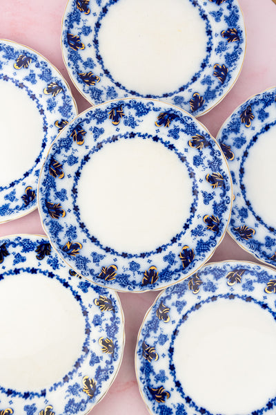 Antique Flow Blue Dinner Plates - Set of 8