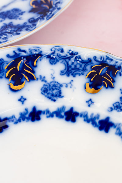 Antique Flow Blue Dinner Plates - Set of 8
