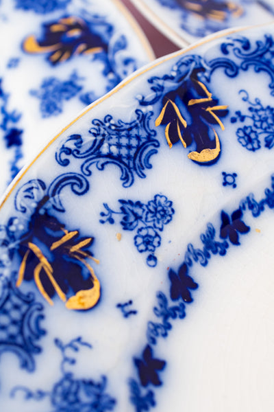 Antique Flow Blue Dinner Plates - Set of 8